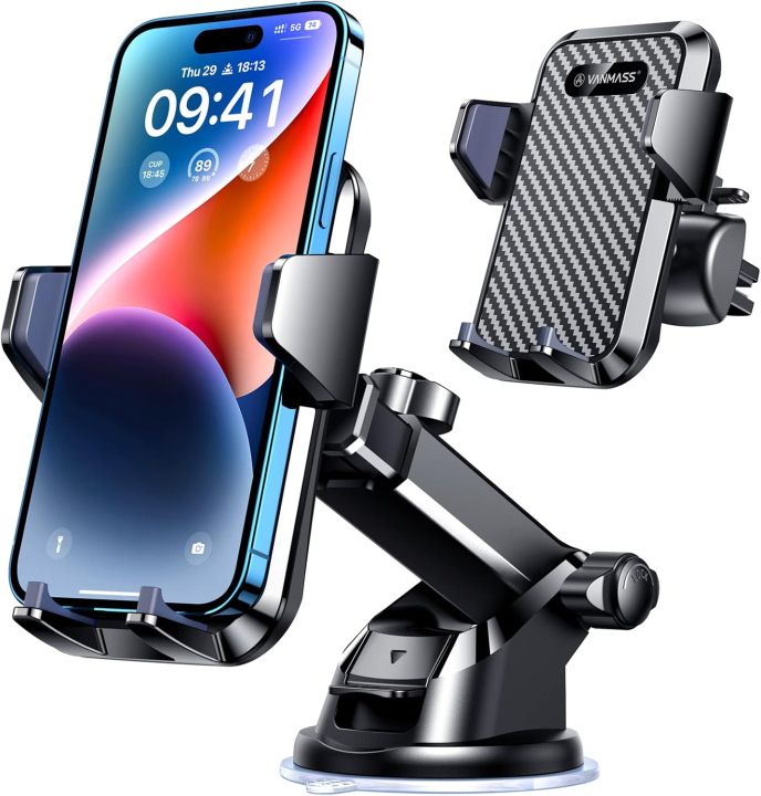 VANMASS 【65+LBS Strongest Suction & Military-Grade 2024 Ultimate Car Phone Mount【Patent & Safety Certs】 Cell Phone Holder Truck Stand for Dashboard Windshield Vent for iPhone 16 15 Pro Max 14 Samsung B A32 MOOUUNT