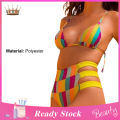Women Swimsuit Deep V-neck Rainbow Color Push-up Splitted Swimwear. 