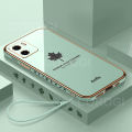 For Vivo Y15C Y15s Y01 Back Cover + Hand Strap Fashion Shiny 6D Plating Maple Leaves Protective Case Square Bumper Soft Silicone Mobile Phone Cases. 