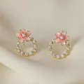 Korean Jewellery Blossom Pink Flower Zircon Stud Earrings for Girls | S925 Needle | S925 Needle Earings For Birthday Wedding Anniversary | For All Occasions. 