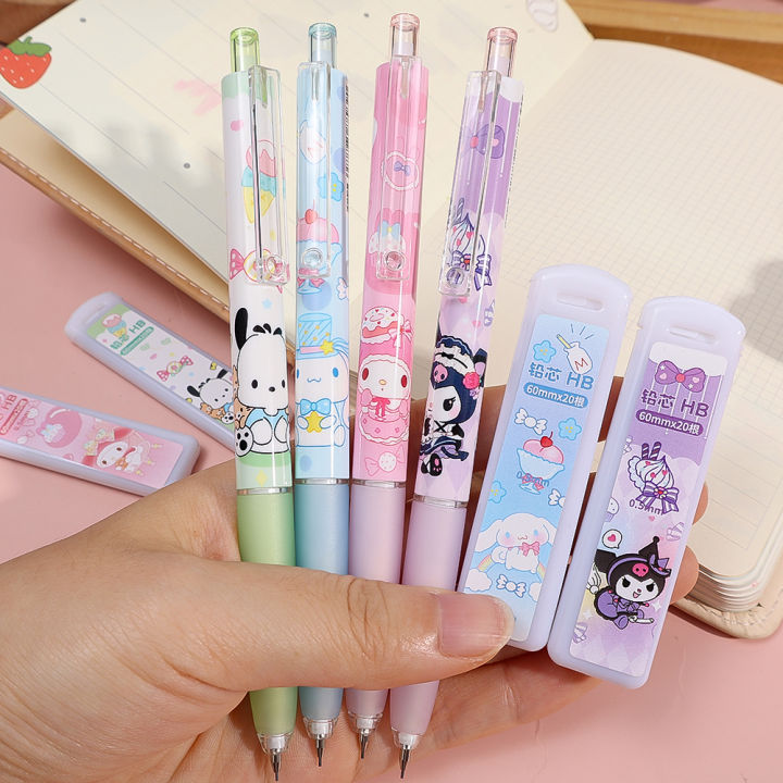 【Funny Bunny Toy Store】0.5Mm Mechanical Pencil Lead Set Kawaii Anime Kuromi My Melody Cute Students Stationery Color