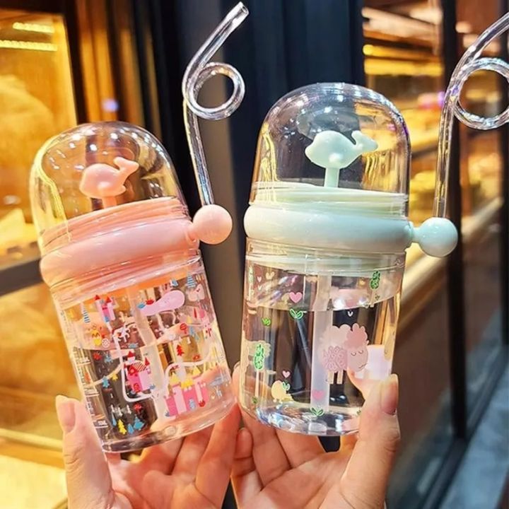 260ml Fancy Kids Water Bottle with Straw and Cover BPA Free  Stylish Fountain Look