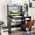 Computer Desk with Storage Shelf, Wooden Writing Desk with Hutch, Office Desk with CPU Stand & Keyboard Tray, Home PC Desk with Bookshelf, for Bedroom, Study, Living Room. 