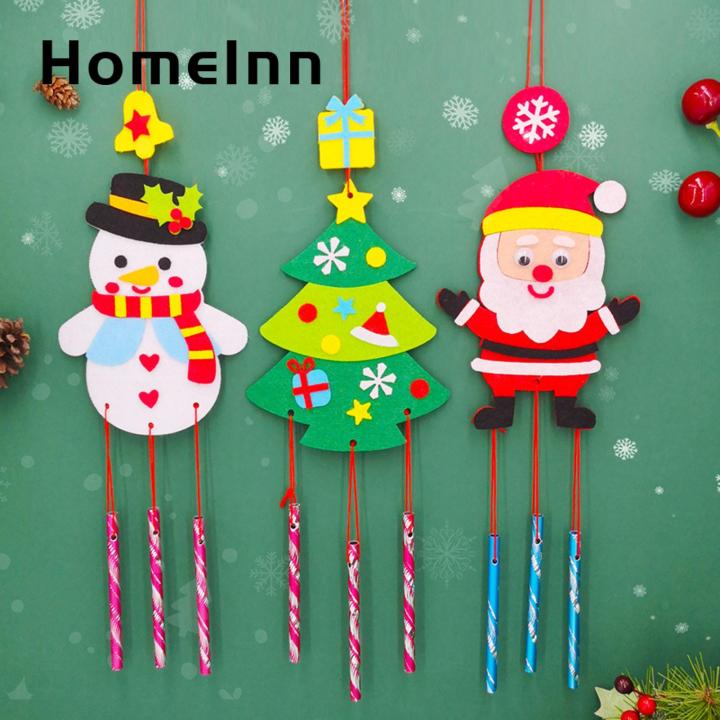 Pleasant Sound Wind Chime Festive Diy Christmas Wind Chime with Snowman Deer Santa Claus Ornaments Non-woven Bell for Holiday Decor