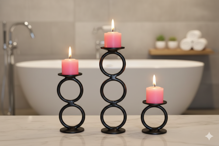 Black Metal Interlocking Circle Taper Candlestick Holders (Set of 3 ...