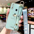 For Samsung Galaxy A20s Back Cover with Lanyard + Wristband Fashion Shiny Maple Leaf Plating Bumper Stand Holder Case Camera Protection Soft Silicone Mobile Phone Cases. 