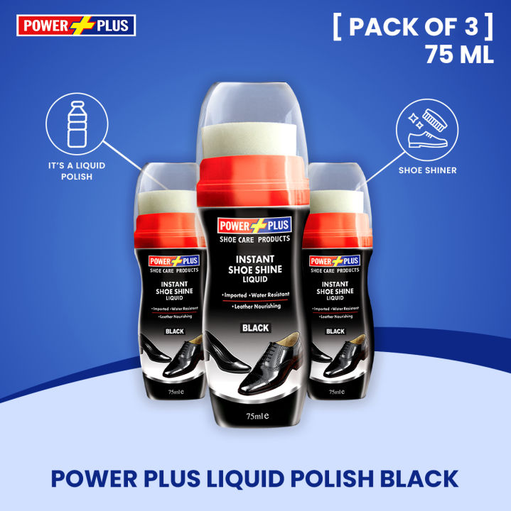 Liquid Shoe Polish - Liquid Shoes Polish - Liquid Black Shoe Polish - Power Plus Liquid Polish 75 ML Black With Shiner (Pack of 3)