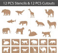 Animals Cutouts Stencil Kit (12 Pcs) Kids Drawing Painting Coloring DIY Art Craft Activity Learning Kits. 