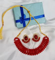Affordable Red Necklace Set With Stud Earrings Packed In Jewelry Box. 