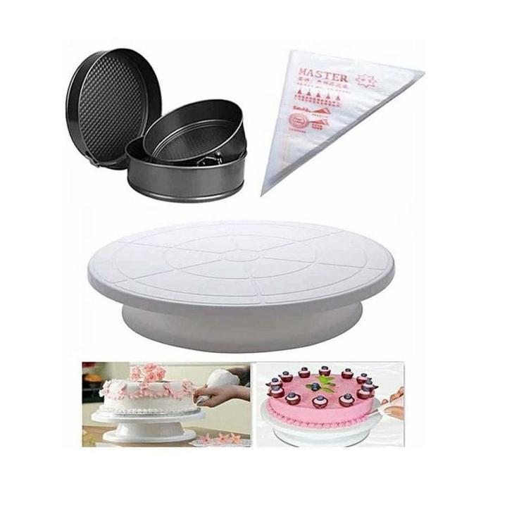 3 Pcs Cake Moulds With Cake Decorating Table And 100 Pcs Piping Bags