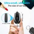 1500mAh Mini Portable Keychain Phone Charger with Retractable Plug, Fast Charging for iPhone and Android, Waterproof, Compact Design, Built-in Carabiner. 
