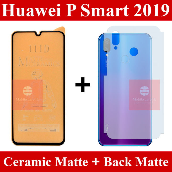 Huawei P Smart 2019 Matte Glass Fiber Glass Protector + Back Protector Carbon Fiber Matte Soft Skin Sheet For Huawei P Smart 2019