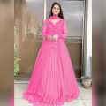 Long stylish maxi with dupatta and trouser - big double flair lace maxi - stitched 3 pecs - women dresses - party wear -. 