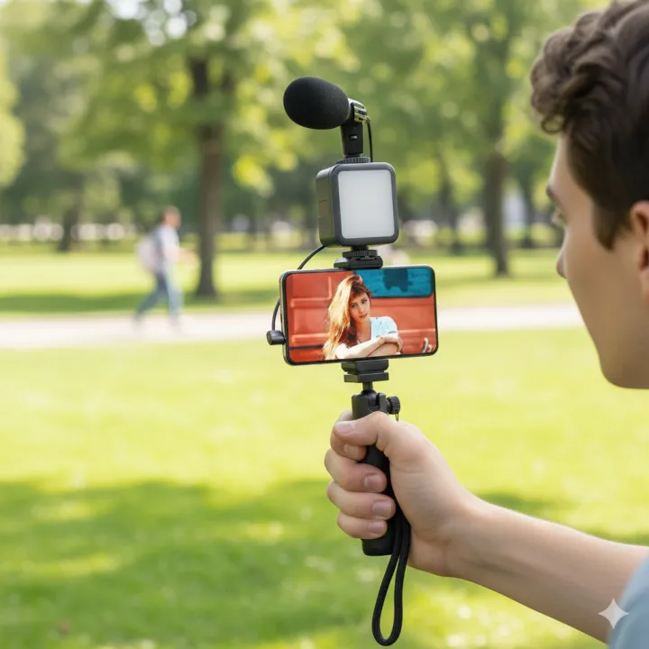 Professional Vlogging Video Kit – Adjustable Tripod Stand with Triple ...