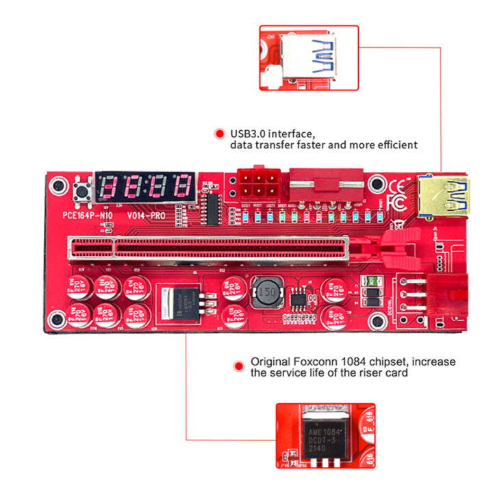 EDran New 1-10Pcs V014 Pro PCIE Riser 013 Cabo Riser Card Express x1 ...