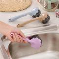 Graceful Stainless Steel Wire Ball Cleaning Brush with Long Handle Kitchen Cleaning Tool Blue. 