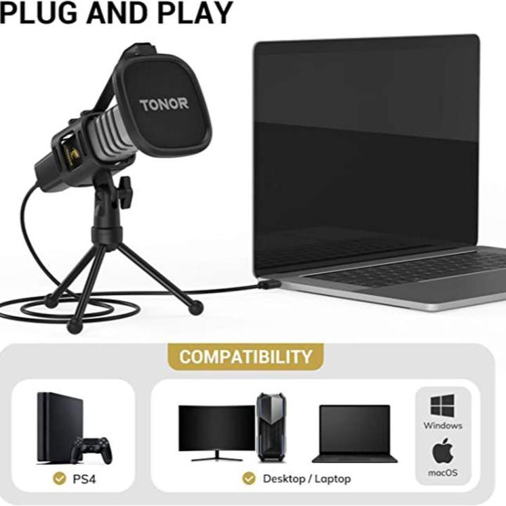 USB Microphone, TONOR Cardioid Condenser Computer PC Mic with Tripod Stand, Pop Filter, Shock Mount for Gaming, Streaming, Podcasting, YouTube, Voice Over, Twitch, Compatible with Laptop Desktop, TC30