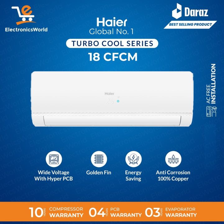 Haier 1.5 Ton AC-Turbo Cool Series -Turbo Cooling-Long Air Throw-HSU-18CF (W)-Cool Only-Air Conditioner-Haier Free Installation-10 Years Warranty