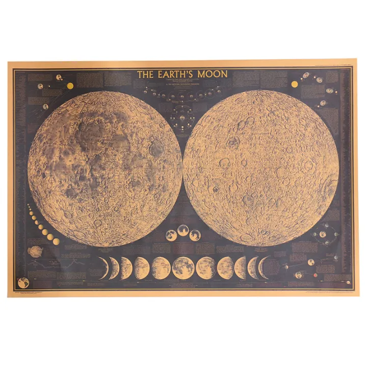 TIE LER Large Vintage Retro Paper Earth Moon World Map Poster Wall ...