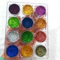 Pack of 12 Chunky Glitters for Eyes and Nails / PREMIUM GLITTERS FOR EYE MAKEUP JEL GLITTER WET GLITTER  EYE SHADOW GLITTER. 