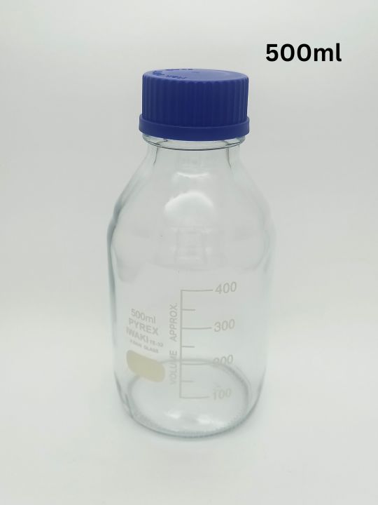 Reagent bottle Pyrex 500ml (media bottle), Sealed bottle, Glass Laboratory Sample Bottle, Difference various sizes Available, High Temperature Resistance Lab Transparent Blue cap Screw Bottle, Microbiology bottle, Tissue culture bottle