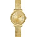 Guess Jewel Gold Dial Gold Mesh Bracelet Watch For Women-W1289L2. 