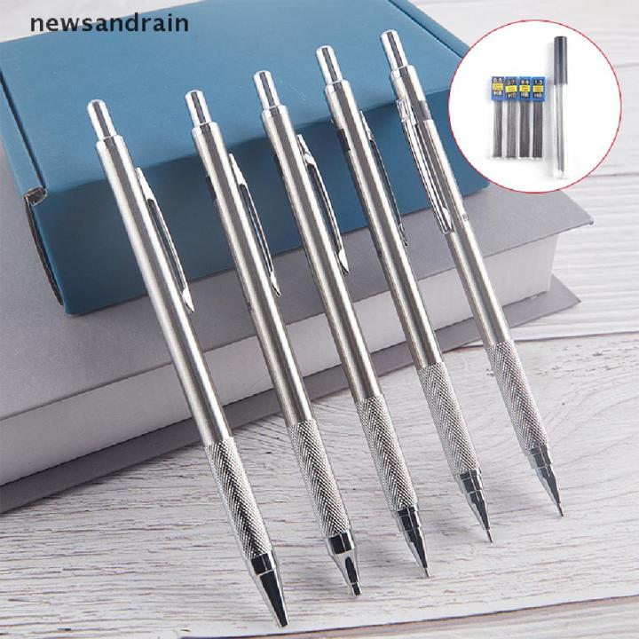 newsandrain☼ Metal Mechanical Pencil 0.5/0.7/0.9/1.3/2.0mm Drawing Automatic Pencil With Lead [Ready Stock]