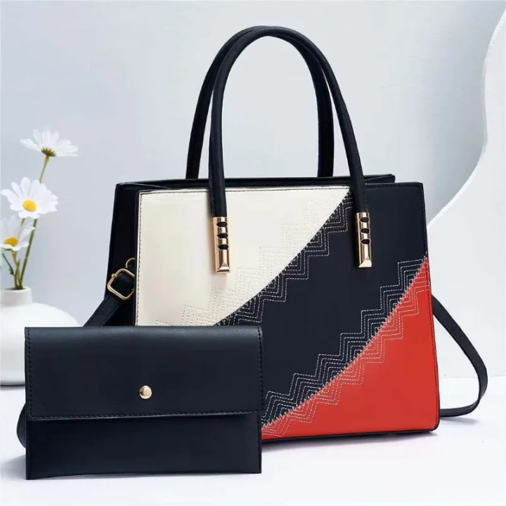 2024 New Fashion Spliced Women's Handbag European and American 2 Piece Set Shoulder Crossbody Bag Women's Casual Tote Bag