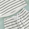Baby Boys Suit, Sleeveless Hooded Striped Print Vest Tops + Summer Casual Drawstring Short Pants. 