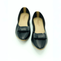 Ladies Black Pumps, Ultra-Light Faux Leather Flat Heel Slip-On with Bow-Tie Decoration, Comfortable and Trendy. 
