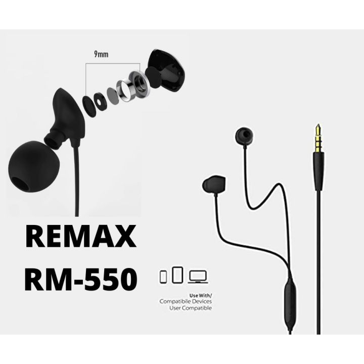 Remax RM-550 in-ear wired earphones with mic, stereo headphones with 3 ...