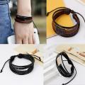 Unisex Vintage Retro Multilayer Braided Faux Leather Wristband Bracelet Bangle. 