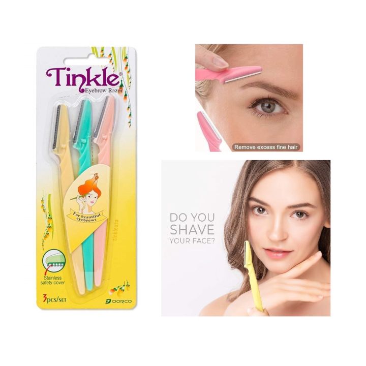 Tinkle Eyebrow Razor | 3 Dermaplaning Razors | Gifts for Skin Care Party Favors Beauty Stocking Stuffer Gift For Holidays - Tinkle Eyebrow Razor Easily Remove Hairs, Facial Hair Remover, Tinkle Razor for Women