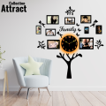 3D Wooden Wall Clock Family tree clock Size 24 inch Non-ticking one DIY 3D Laser Cut Wooden Wall Clock For Living Room Home Decor. 