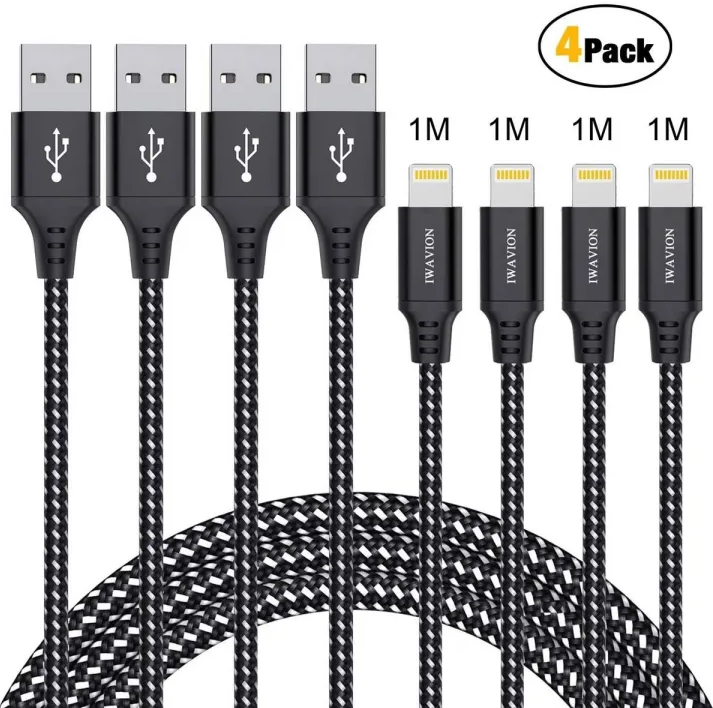 IWAVION iPhone Charger Cable 4pack 3ft 1m Lightning Cable Nylon Braided iPhone Cable USB Sync Cord Fast iPhone Charging Cable for iPhone Xs Max X XR 8 7 6s 6 Plus SE 5 5s iPad Mini Air iPod