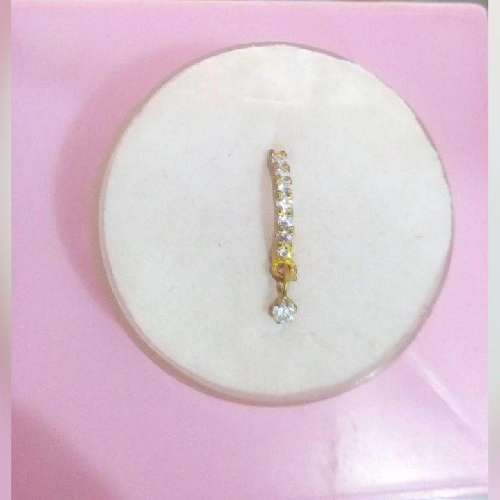Real 2 Karat Gold Nose Ring with Small White Stone For Women
