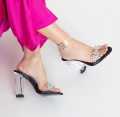Transparent Jimmy Heel Stone Strips Trending and stylish clear vinyl kitten heels for women Black And Transparent. 
