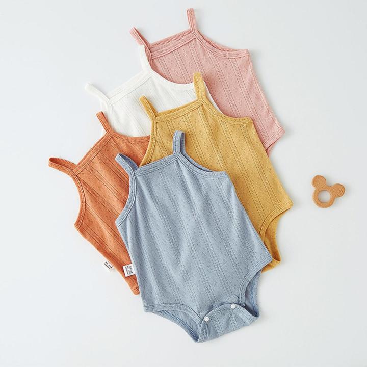 Summer Newborn Baby Rompers Clothes Cotton Children Boy Bodysuits Sleeveless Strap Baby Jumpsuit One-piece Toddler Girls Outfits
