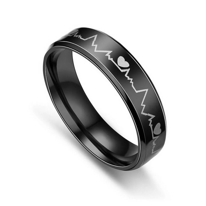Heart Beat Love Finger Band ECG Ring For Girls Women Challa - Black Color Ladies Chala HeartBeat Couple Rings For Girl Challah