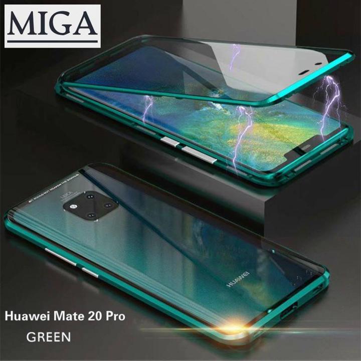 【Miga Plaza】 For Huawei Mate 20 Pro Magnetic Case 360 Front+Back double-sided 9H Tempered Glass Case For Huawei Mate 20 Pro Metal Bumper Case