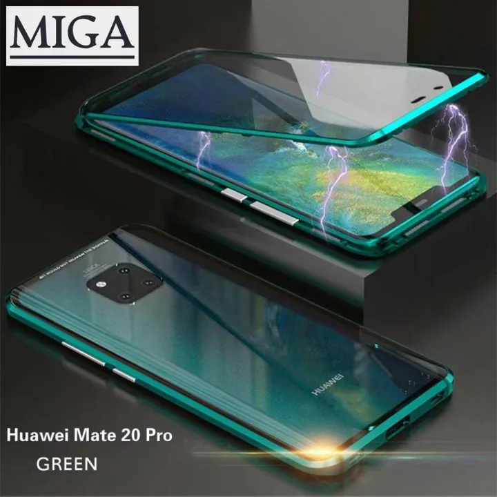 【Miga Plaza】 For Huawei Mate 20 Pro Magnetic Case 360 Front+Back double-sided 9H Tempered Glass Case For Huawei Mate 20 Pro Metal Bumper Case