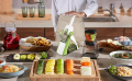 Multi-purpose Safe Vegetable Cutter and Mandoline Slicer with Spring Slicer Pump, 5-in-1 Adjustable Vegetable Chopper and Grater, Brave Spring Vegetable Chopper for Kitchen, Hand Push Cutter with Container, Food Slicer with 5 Laser Blades, Safe Mandoline. 