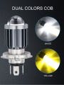 Universal H4 Double Color Bulb, Super Bright Cree Led Chip Projector Lens Bulb H4 Fitting Laser Beam Spot Light Fog Light In Head Light Plug n Play ( Use On Battery ) 6000k High Beam 3000k lo Beam Universal Fitment Honda, Yamaha, Suzuki etc. 