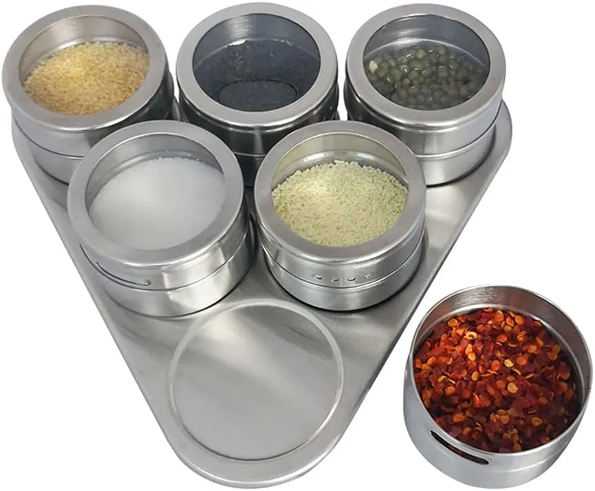 Magnetic Spice Jars with Holder Stainless Steel Container Set with