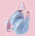New Gradient Cat Headphones Wireless Bluetooth LED Light Up for Mobile PC Laptop. 