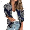 Zipper Coat Geometric Print Long Sleeve Digital Print Coat. 