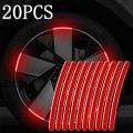 20 Pcs Car Wheel Hub Reflective Sticker Tire Rim Reflective Strips Luminous Sticker for Night Driving Red. 