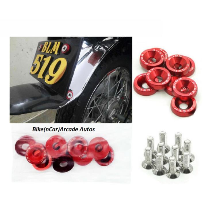 Motorcycle Fancy Bolts with Washer + Nuts10 Pcs Set / Universal Bike Chain Cover Bolts / Number Plate Bolts Set RED