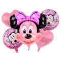 Minnie Mouse & Mickey Mouse Set of 5 Pcs Printed Chrome Metallic Foil Balloons Set For Baby Girl & Boy Reusable Balloon For Birthday Parties Decoration, Theme Party Supplies, PreSchool Class Theme Kids Born Day, Princess King Birth Day Helium Baloons Set. 