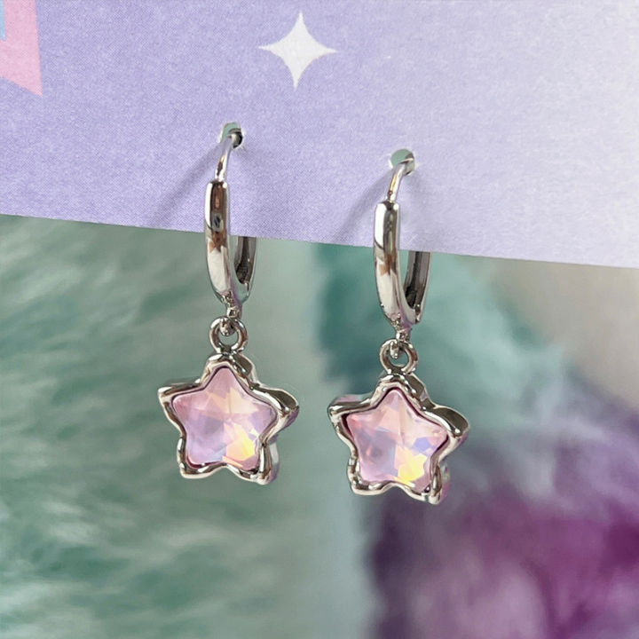 Gothic Cute Dream Fairy Moonlight Stone Star Pendant Earrings For Egirl Y2K EMO 2000s Harajuku Goth Vintage Jewelry Accessories Natuo